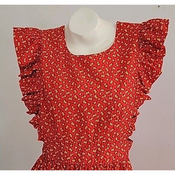 Handmade Floral Pinafore Apron Yellow Ditsy Floral Cottage Country Prairie - Picture 4 of 11